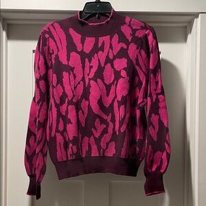 Who What Wear Fuchsia and Burgundy/Brown Sweater - NWT size M